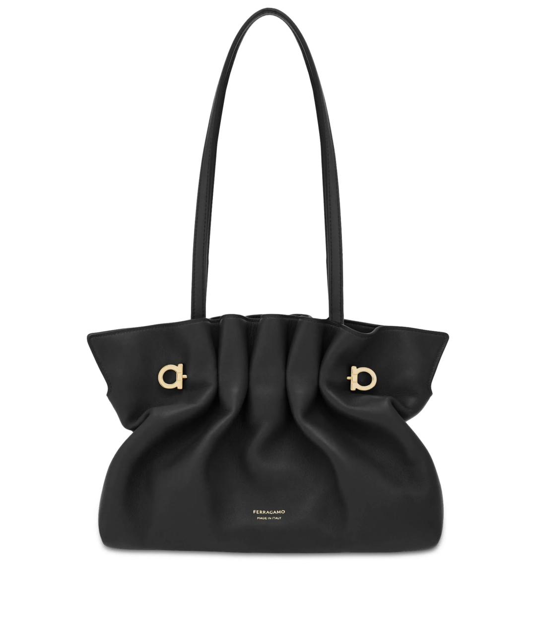 FERRAGAMO Черная кожаная сумка тоут, фото 1