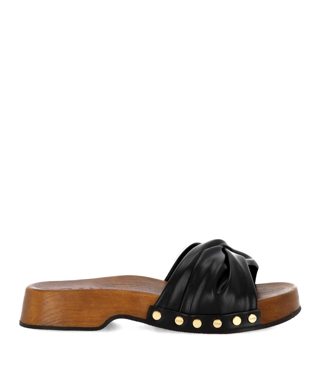 GANNI Коричневые кожаные шлепанцы, фото 1