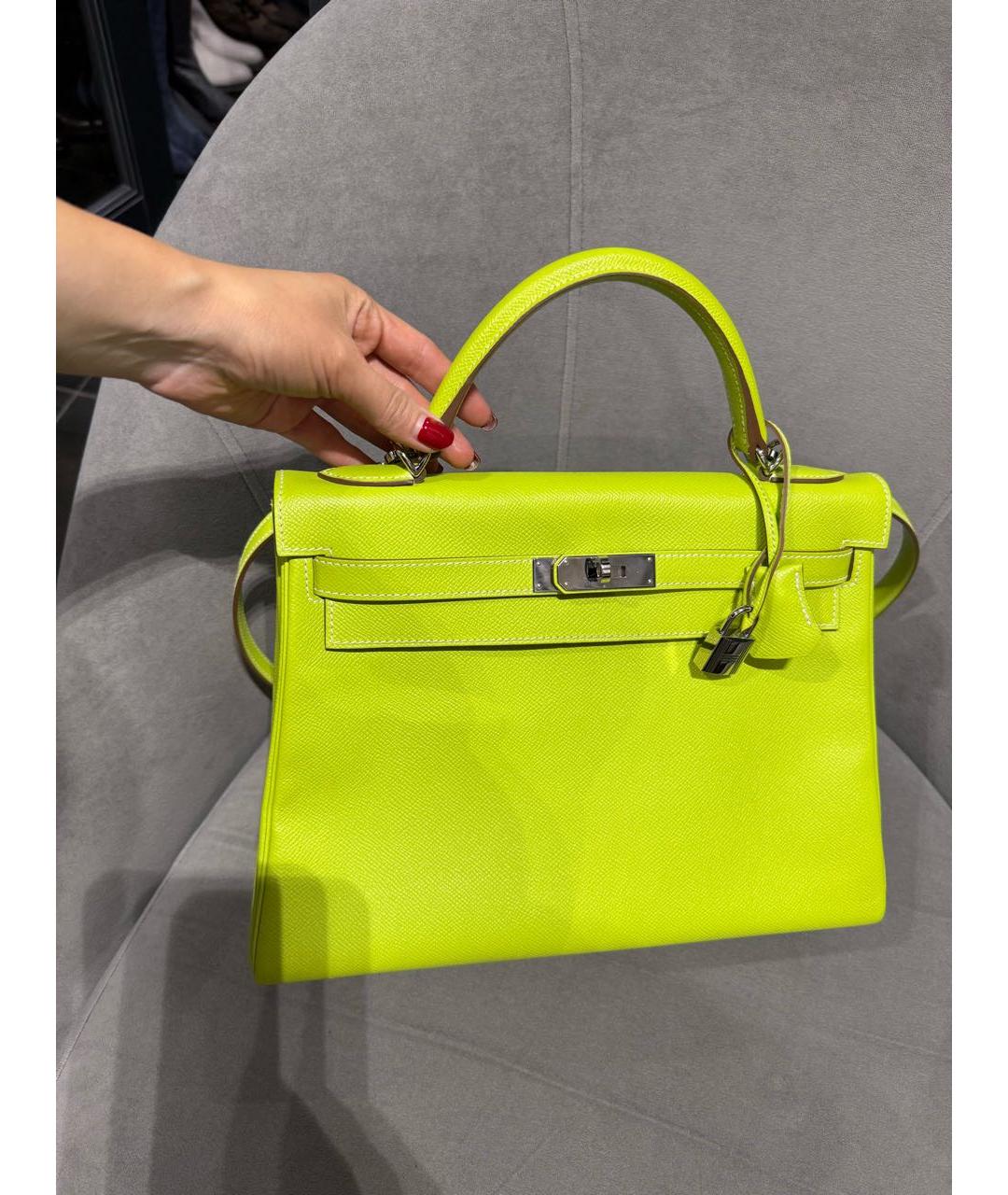 HERMES Салатовая кожаная сумка через плечо, фото 2