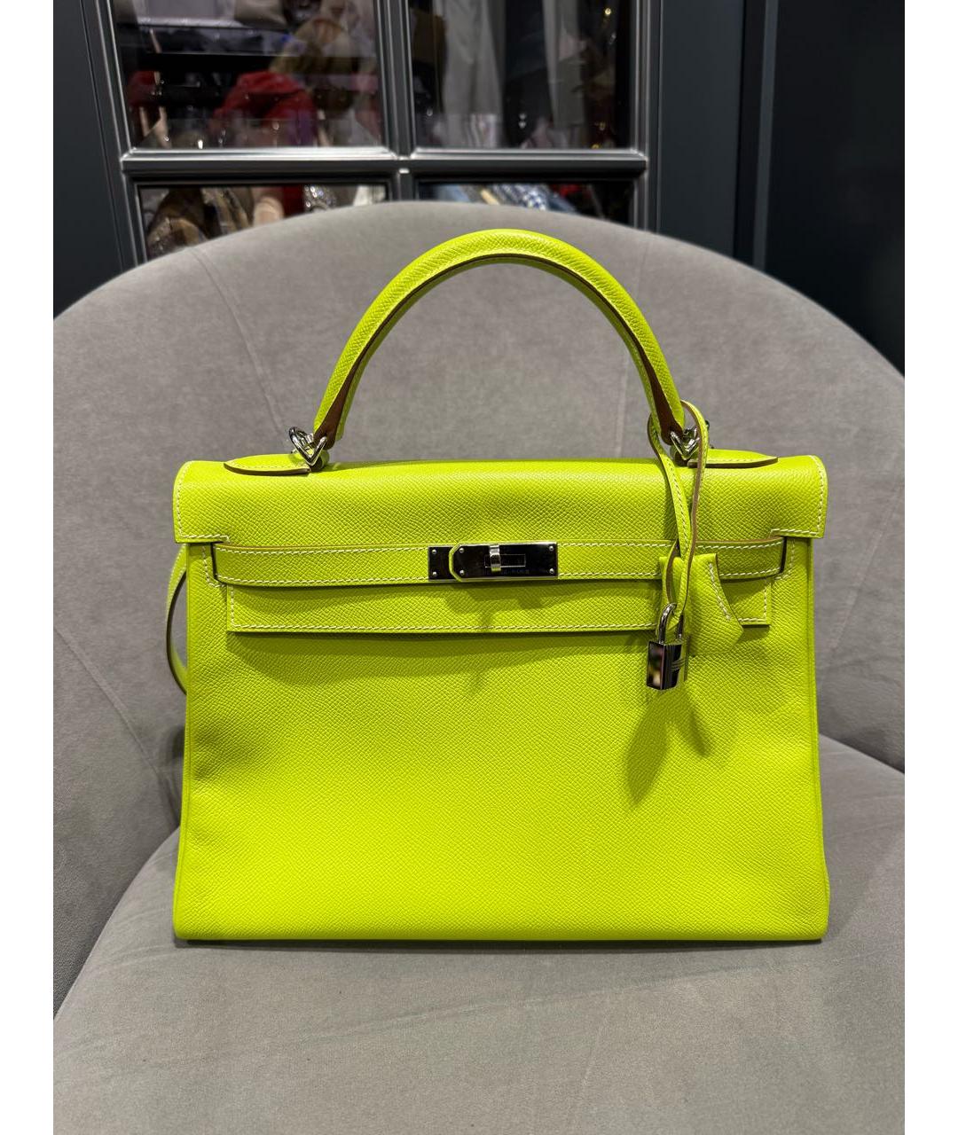 HERMES Салатовая кожаная сумка через плечо, фото 8