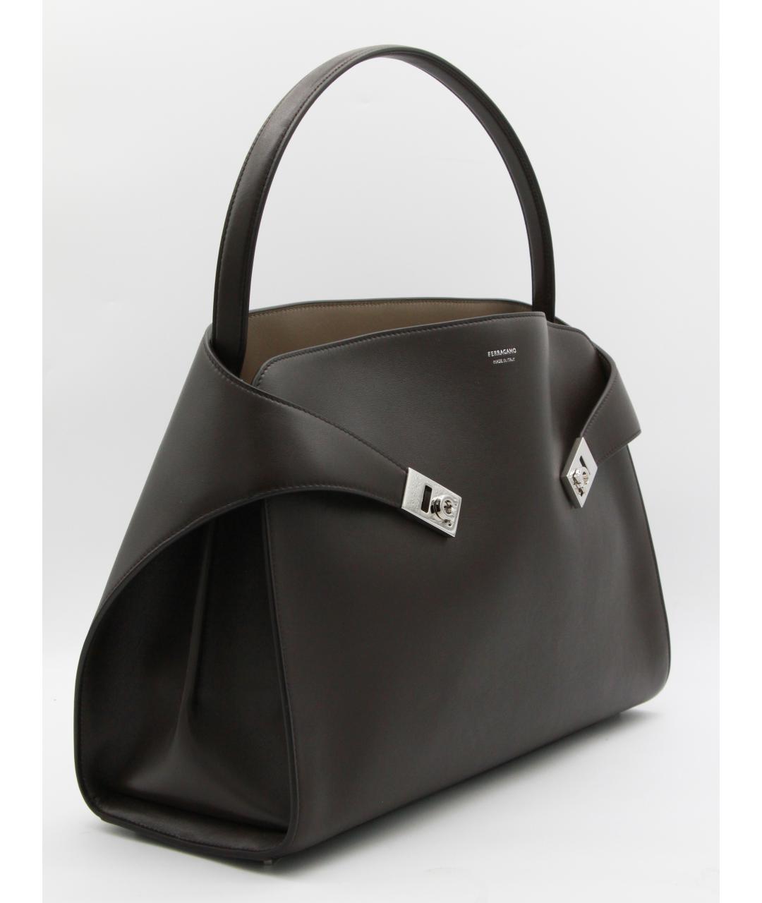 FERRAGAMO Черная кожаная сумка тоут, фото 2