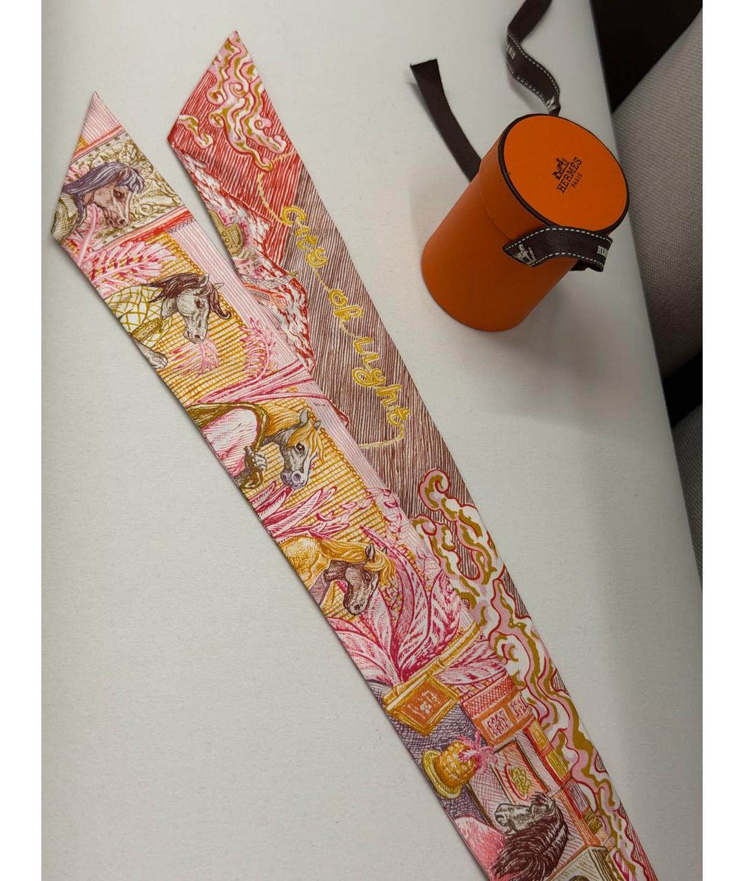 HERMES Розовый шелковый платок, фото 3