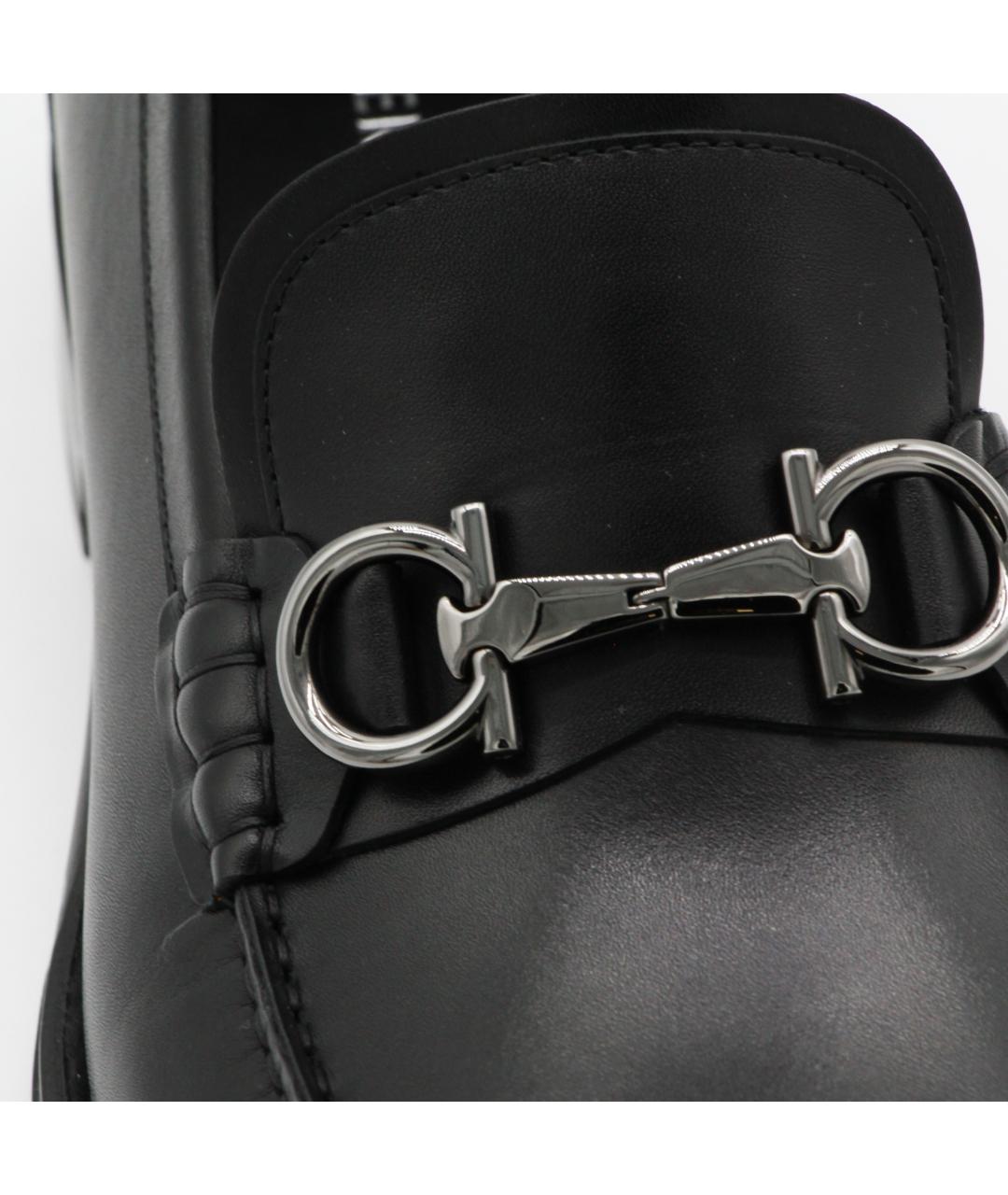 FERRAGAMO Черные кожаные лоферы, фото 4