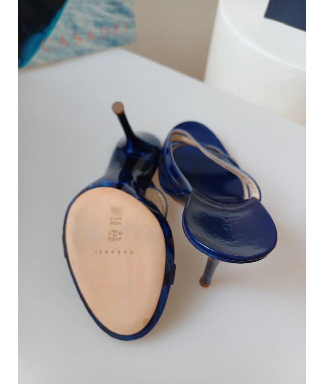 CASADEI Темно-синие кожаные босоножки, фото 9