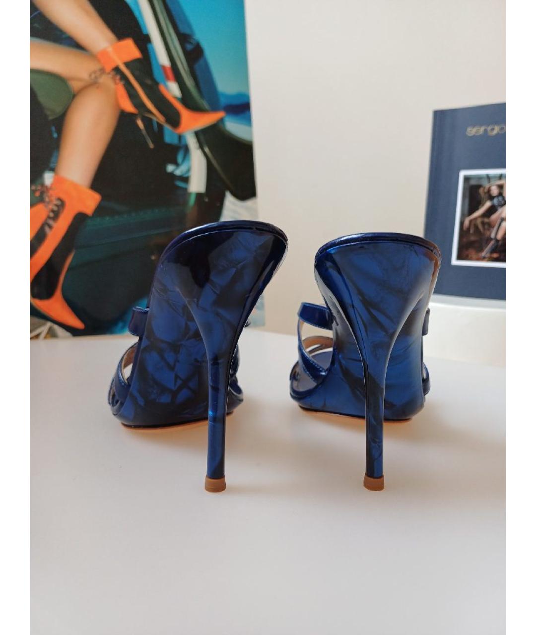 CASADEI Темно-синие кожаные босоножки, фото 8