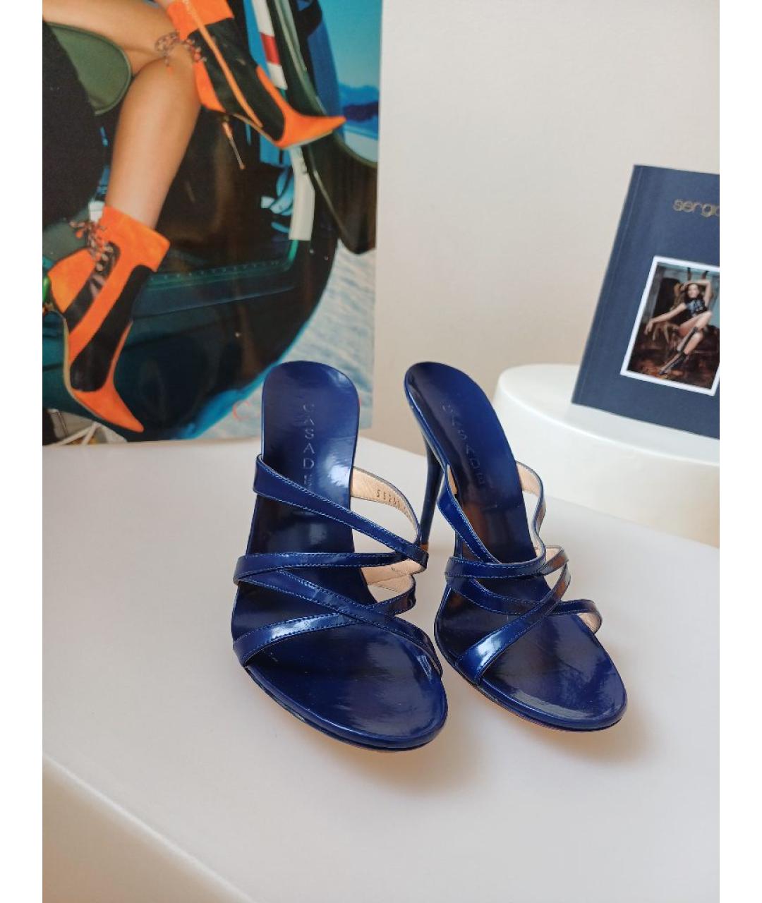 CASADEI Темно-синие кожаные босоножки, фото 5