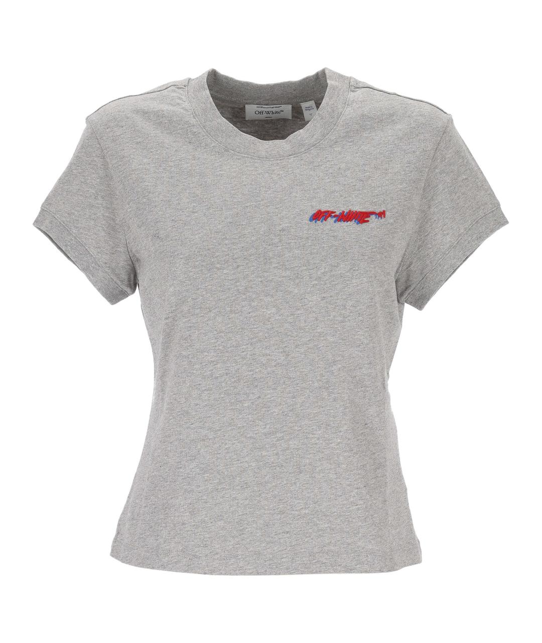 OFF-WHITE Серая хлопковая футболка, фото 1
