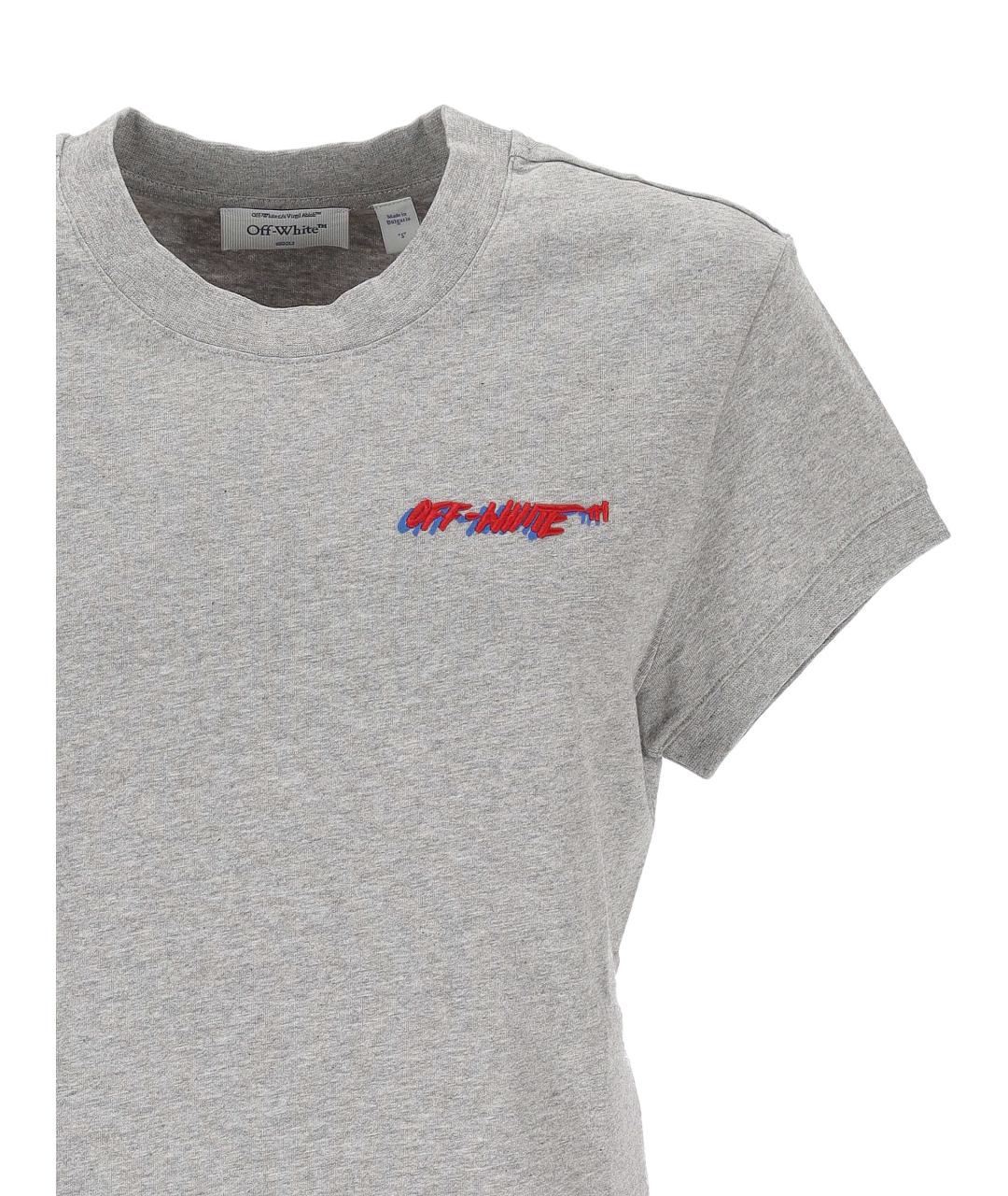 OFF-WHITE Серая хлопковая футболка, фото 2