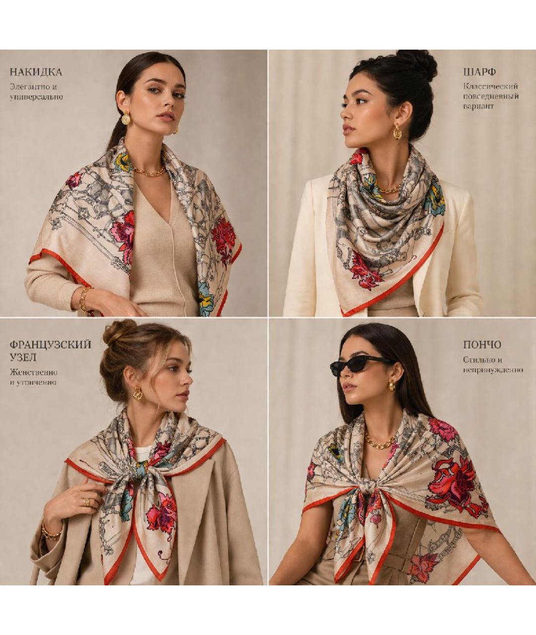 HERMES Мульти кашемировый платок, фото 7