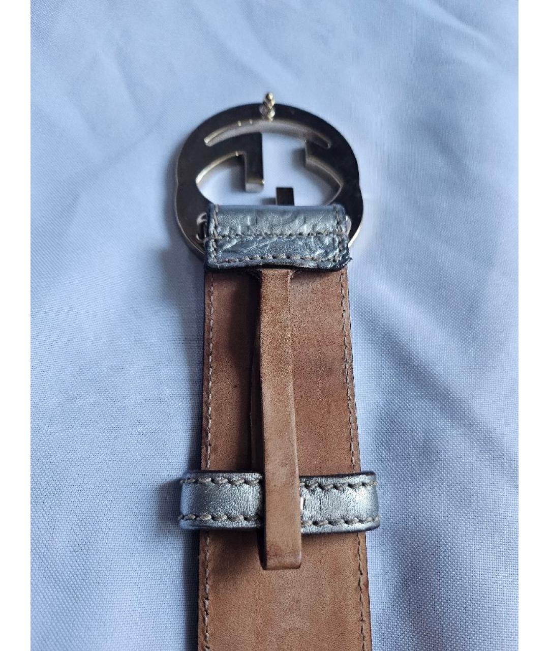 GUCCI Серебрянный кожаный ремень, фото 2