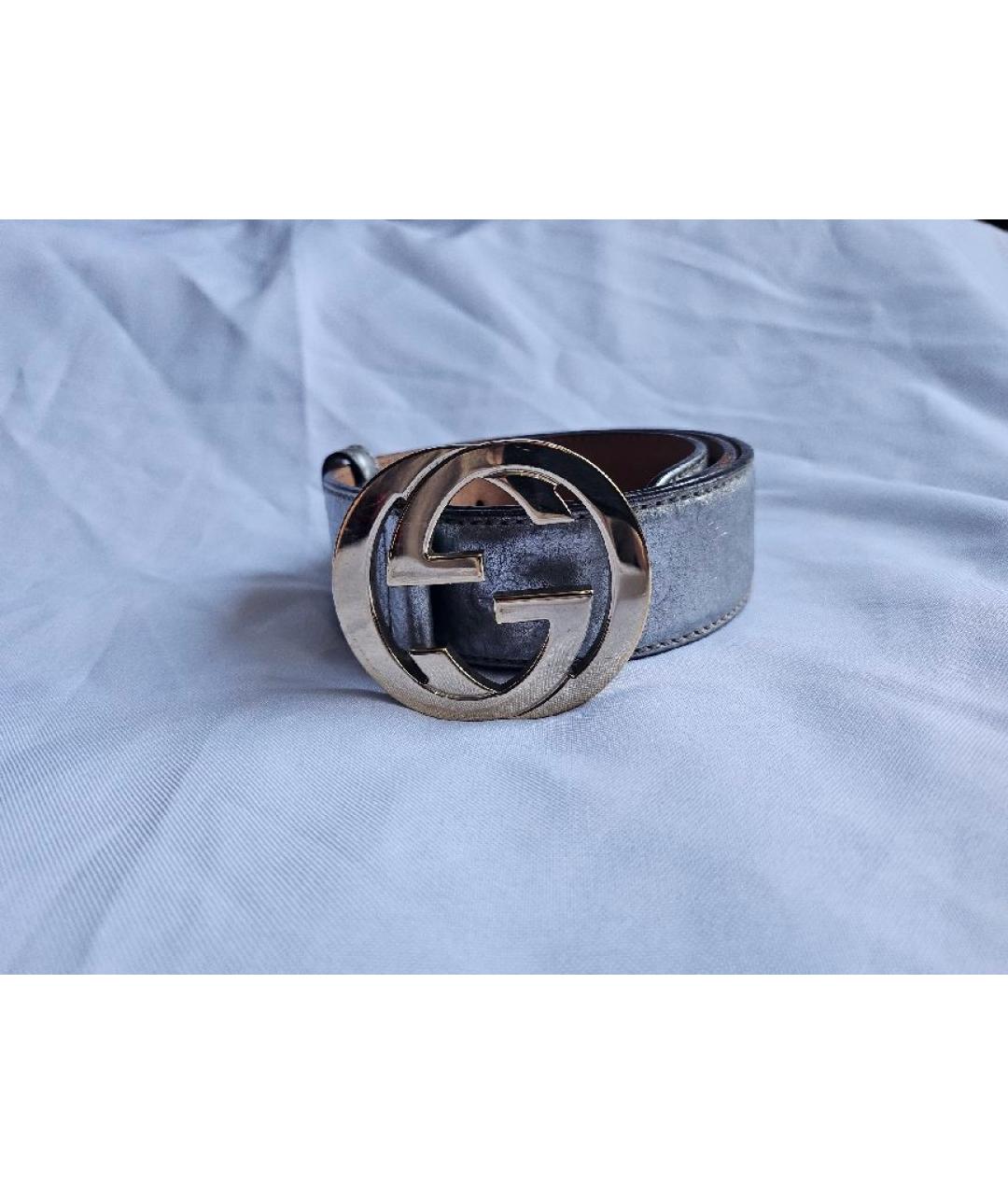GUCCI Серебрянный кожаный ремень, фото 6