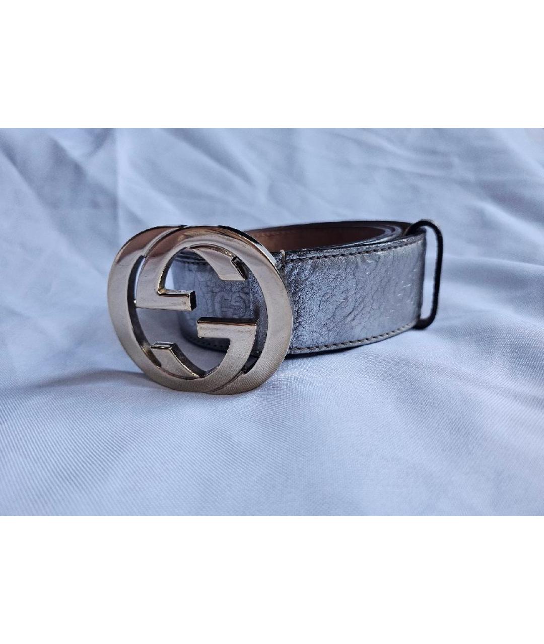 GUCCI Серебрянный кожаный ремень, фото 7