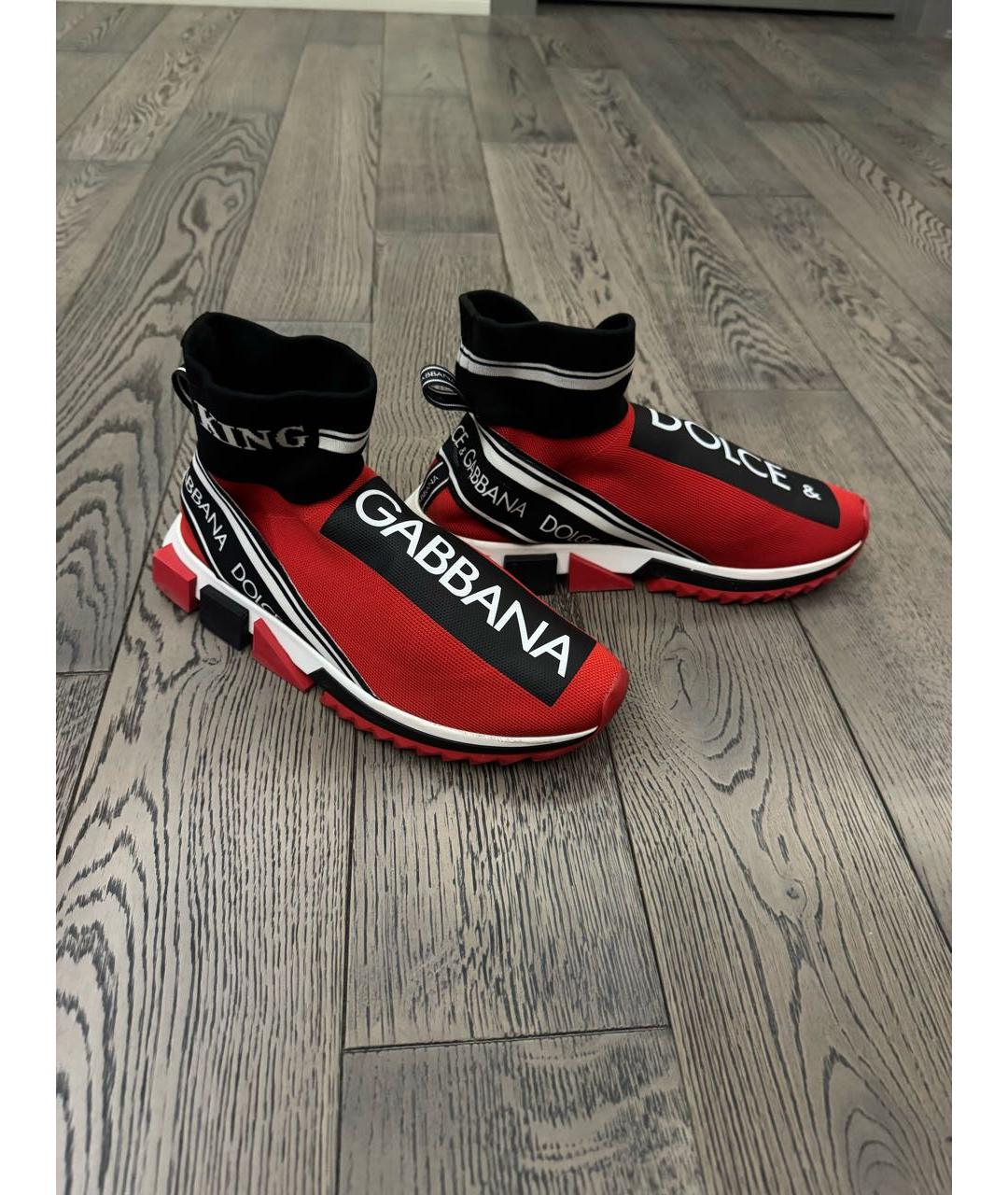 DOLCE&GABBANA Красные текстильные высокие кроссовки / кеды, фото 5