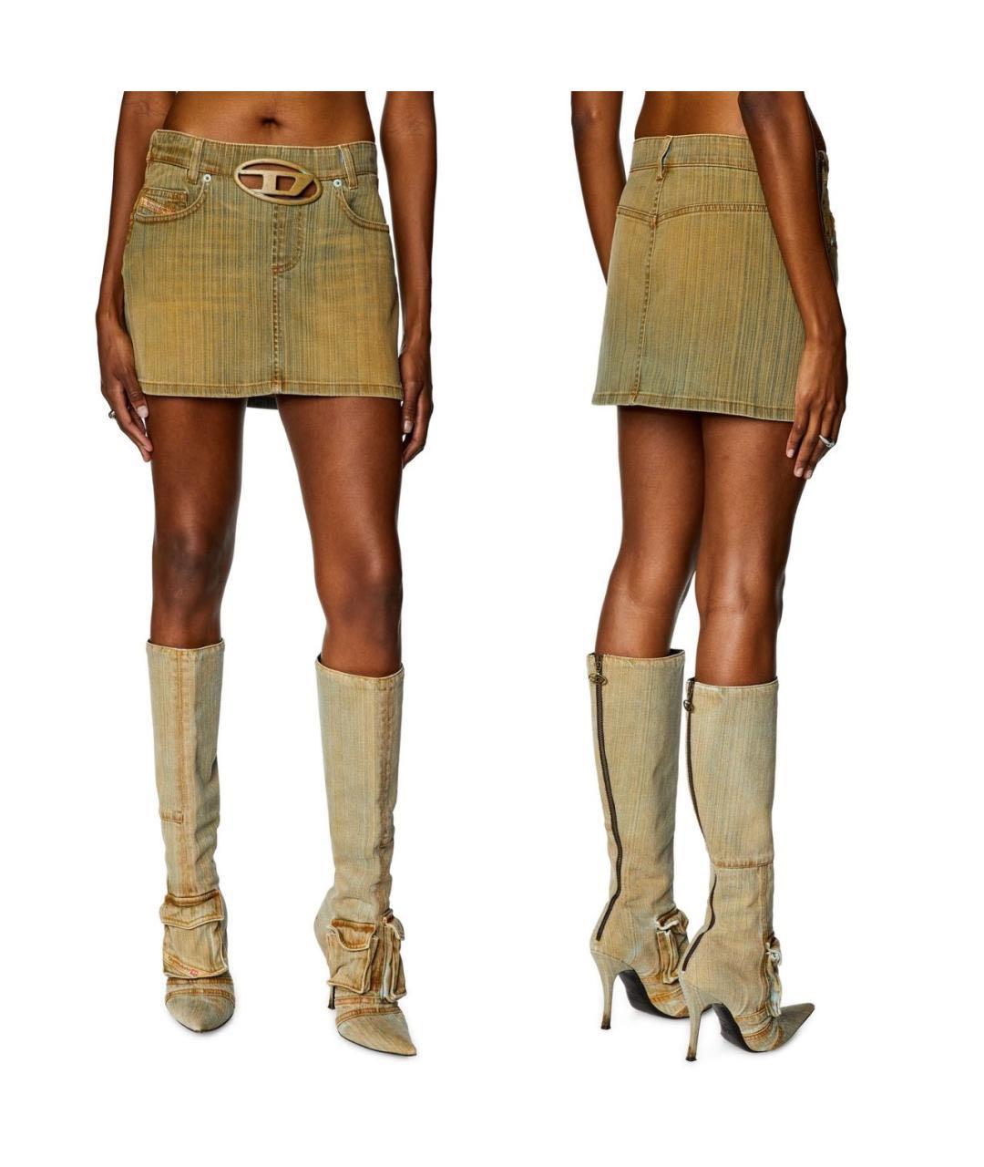 DIESEL Горчичная хлопковая юбка мини, фото 5