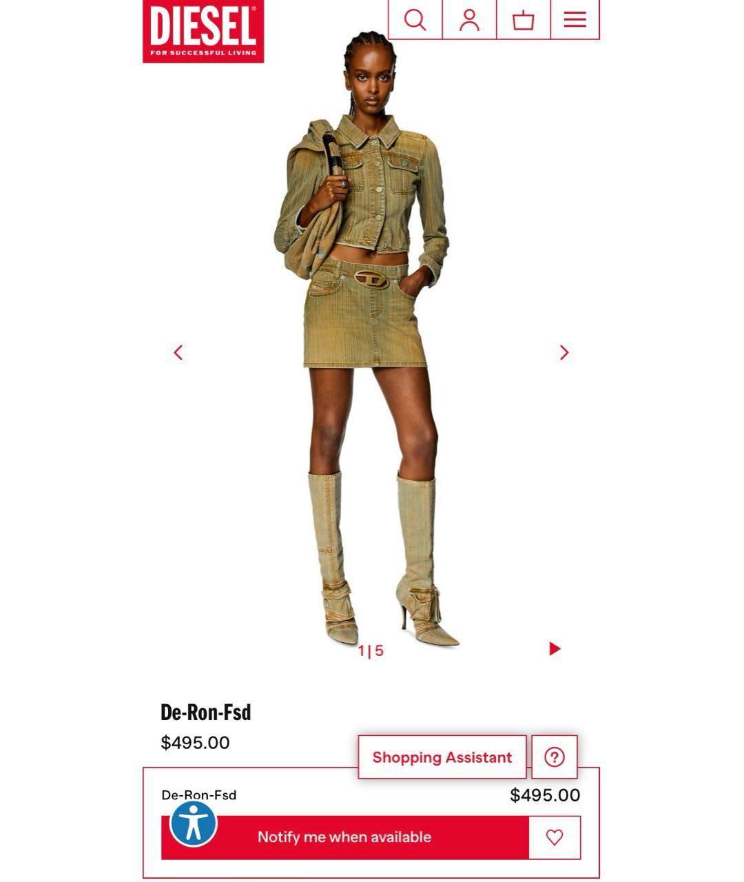 DIESEL Горчичная хлопковая юбка мини, фото 2