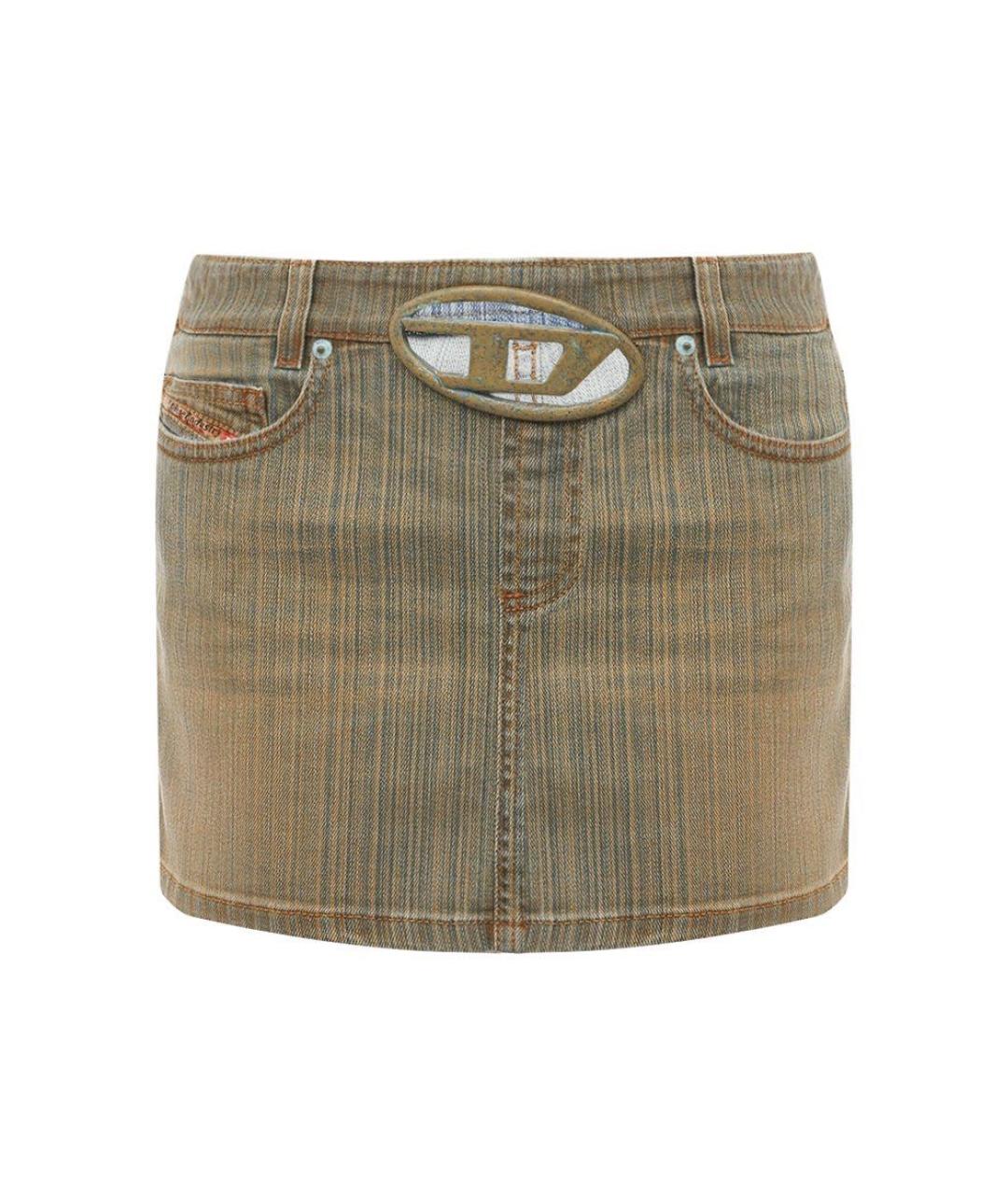 DIESEL Горчичная хлопковая юбка мини, фото 1
