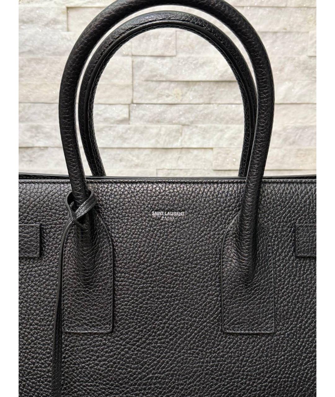 SAINT LAURENT Черная кожаная сумка тоут, фото 6