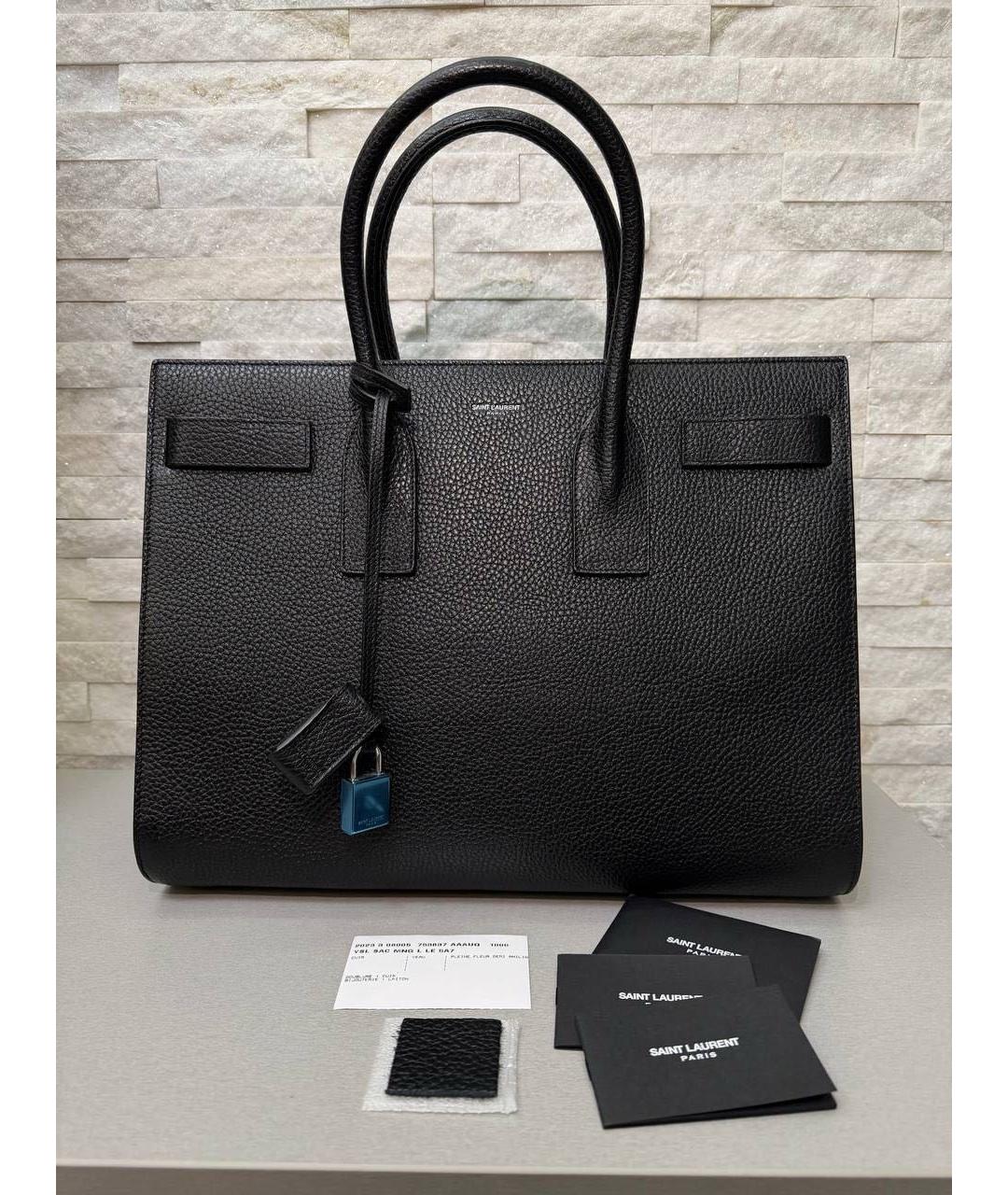 SAINT LAURENT Черная кожаная сумка тоут, фото 2