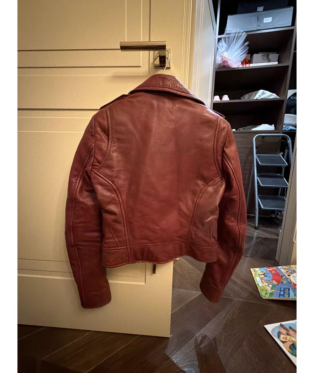 BALENCIAGA Бордовая кожаная куртка, фото 2