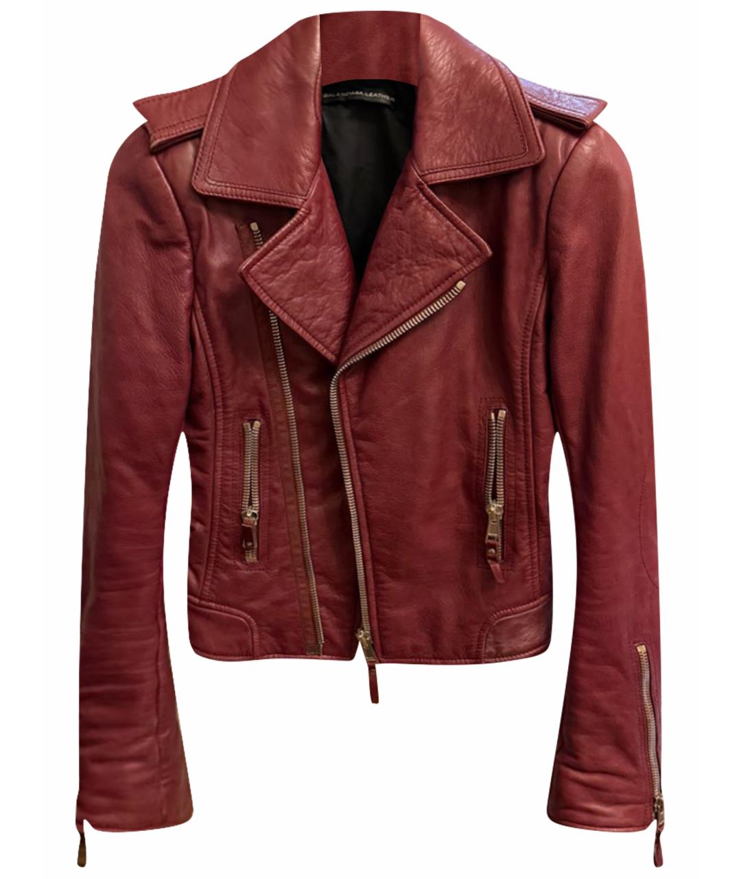 BALENCIAGA Бордовая кожаная куртка, фото 1