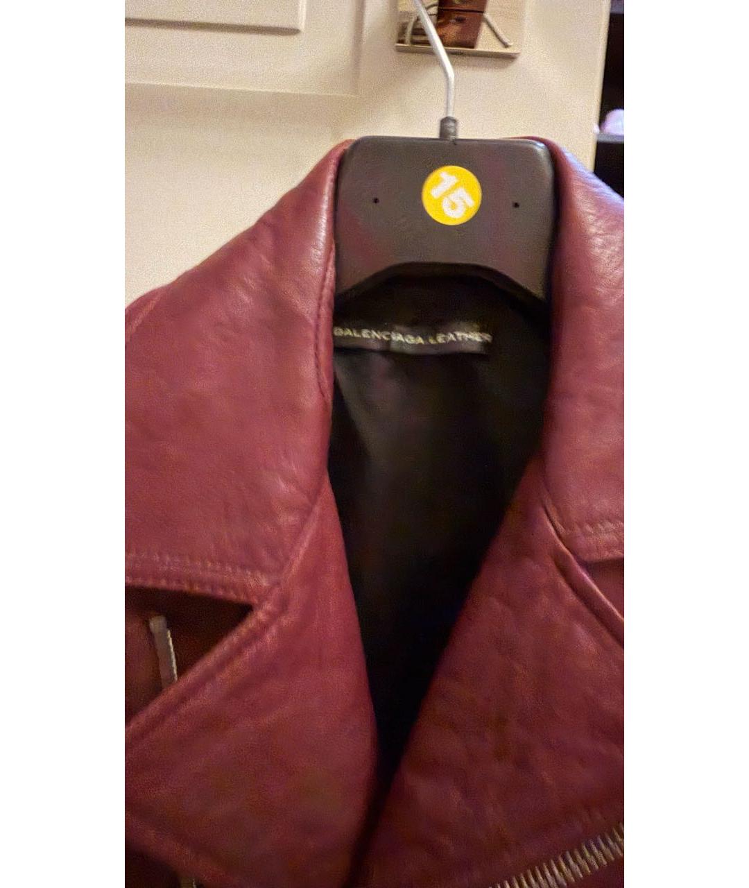 BALENCIAGA Бордовая кожаная куртка, фото 3