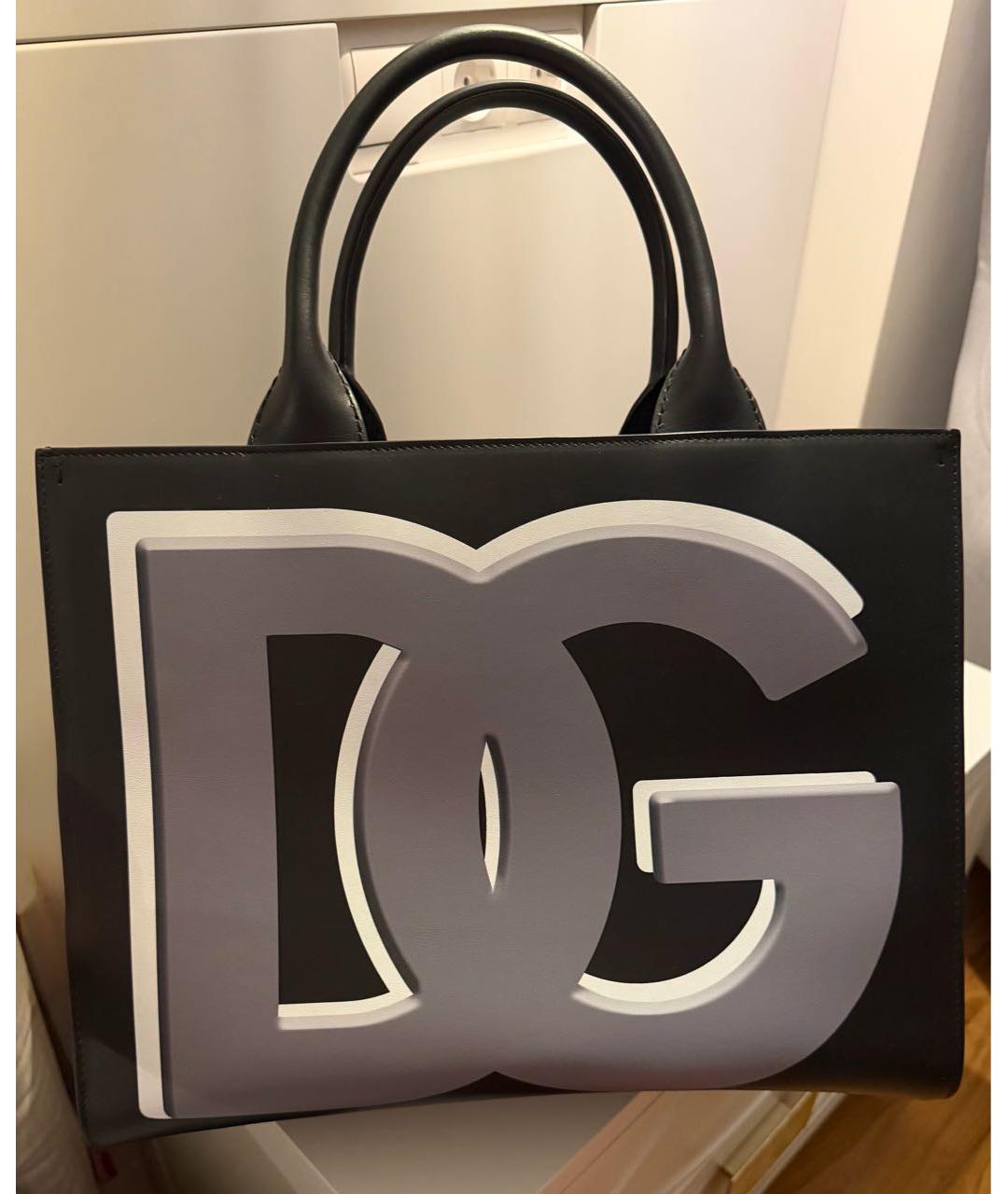 DOLCE&GABBANA Черная кожаная сумка тоут, фото 3