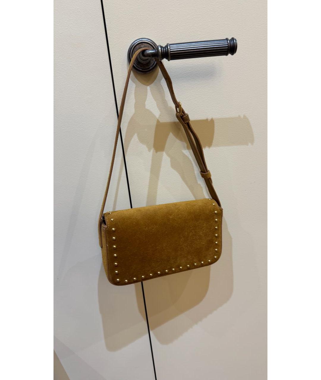 CELINE Горчичная замшевая сумка с короткими ручками, фото 3