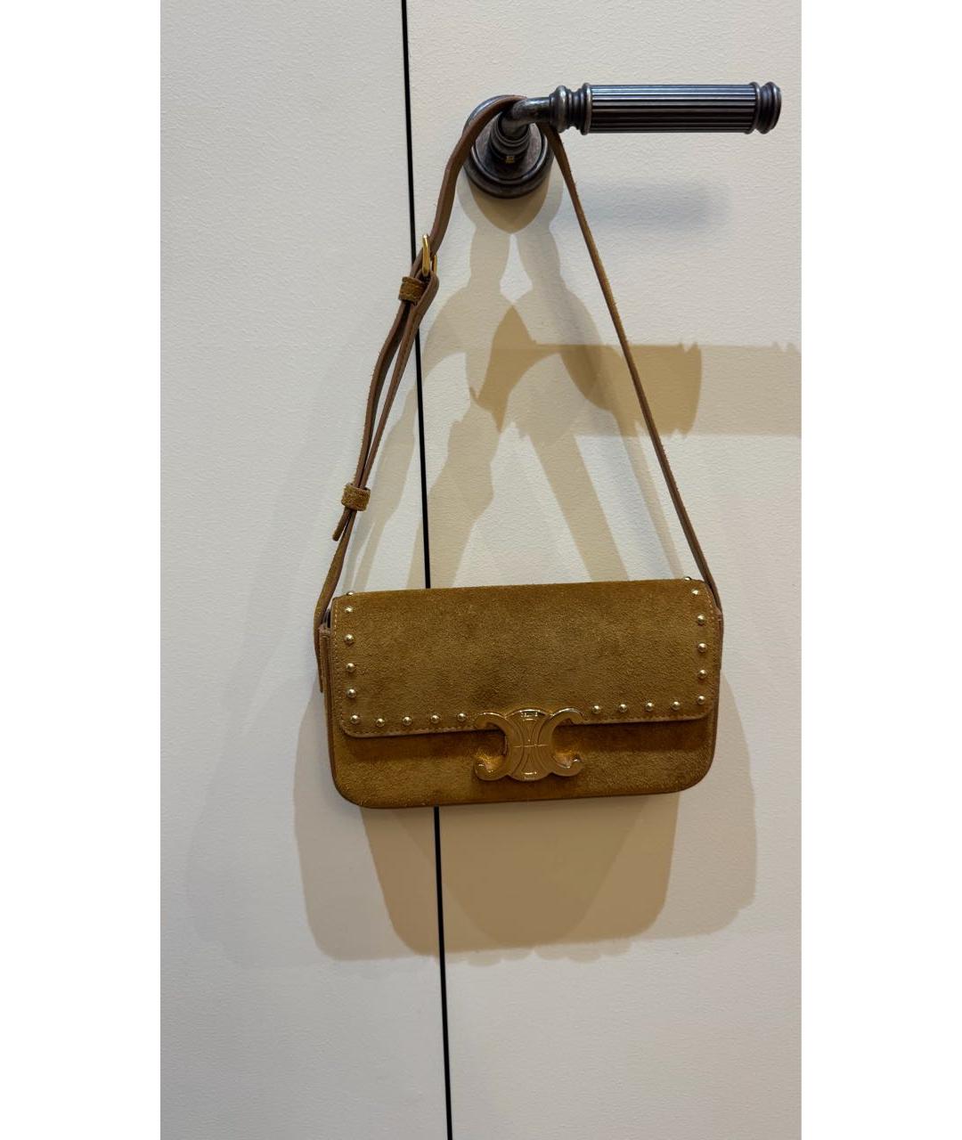 CELINE Горчичная замшевая сумка с короткими ручками, фото 2