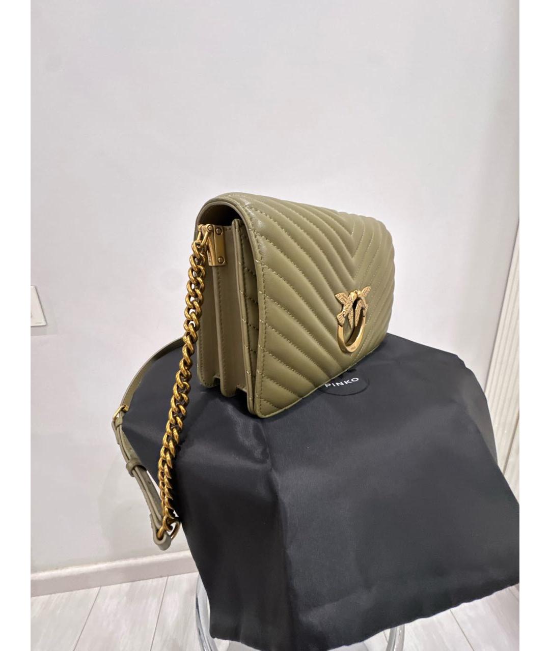 PINKO Хаки кожаная сумка через плечо, фото 2