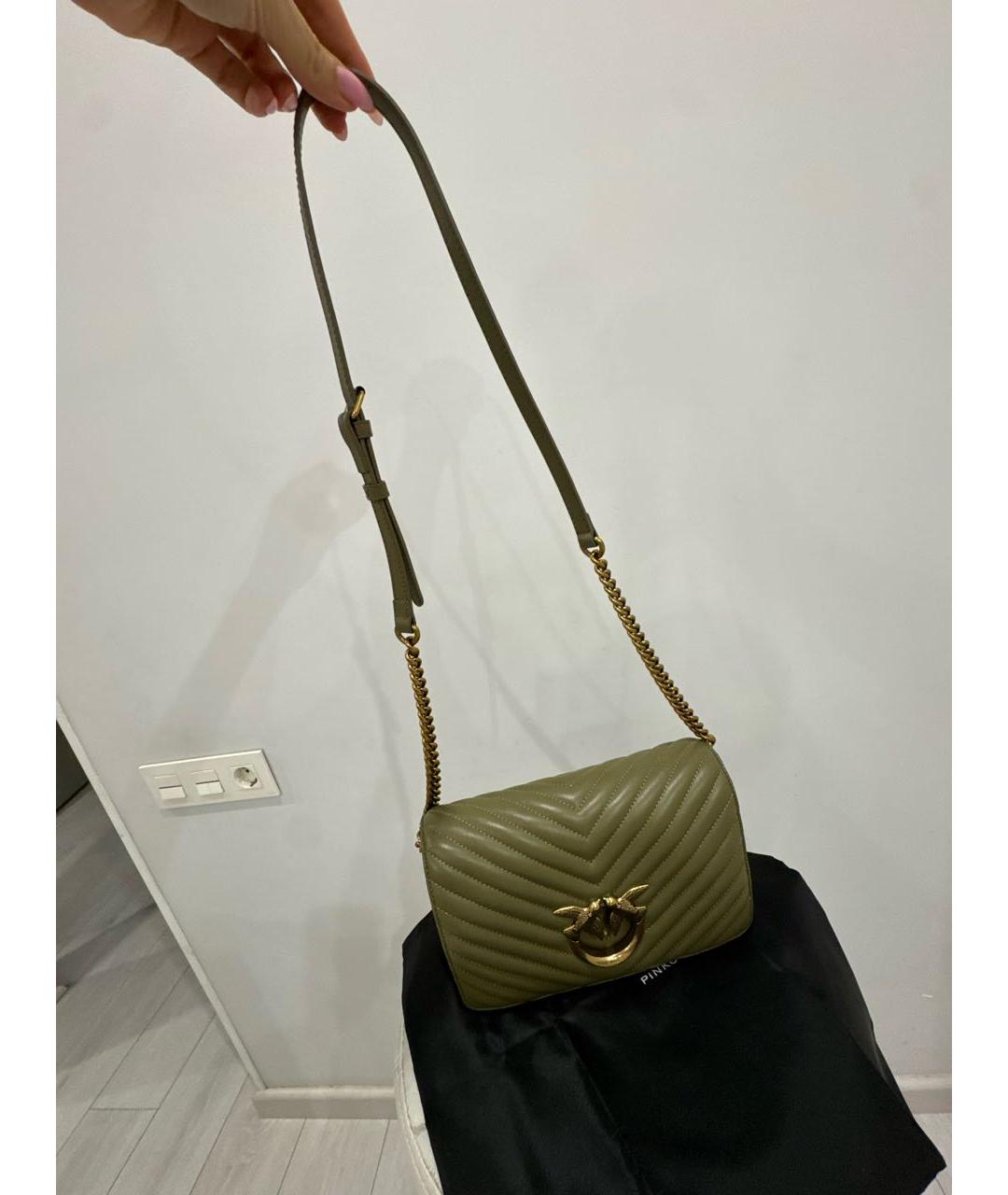 PINKO Хаки кожаная сумка через плечо, фото 5