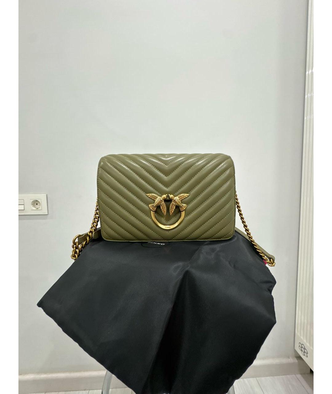 PINKO Хаки кожаная сумка через плечо, фото 6