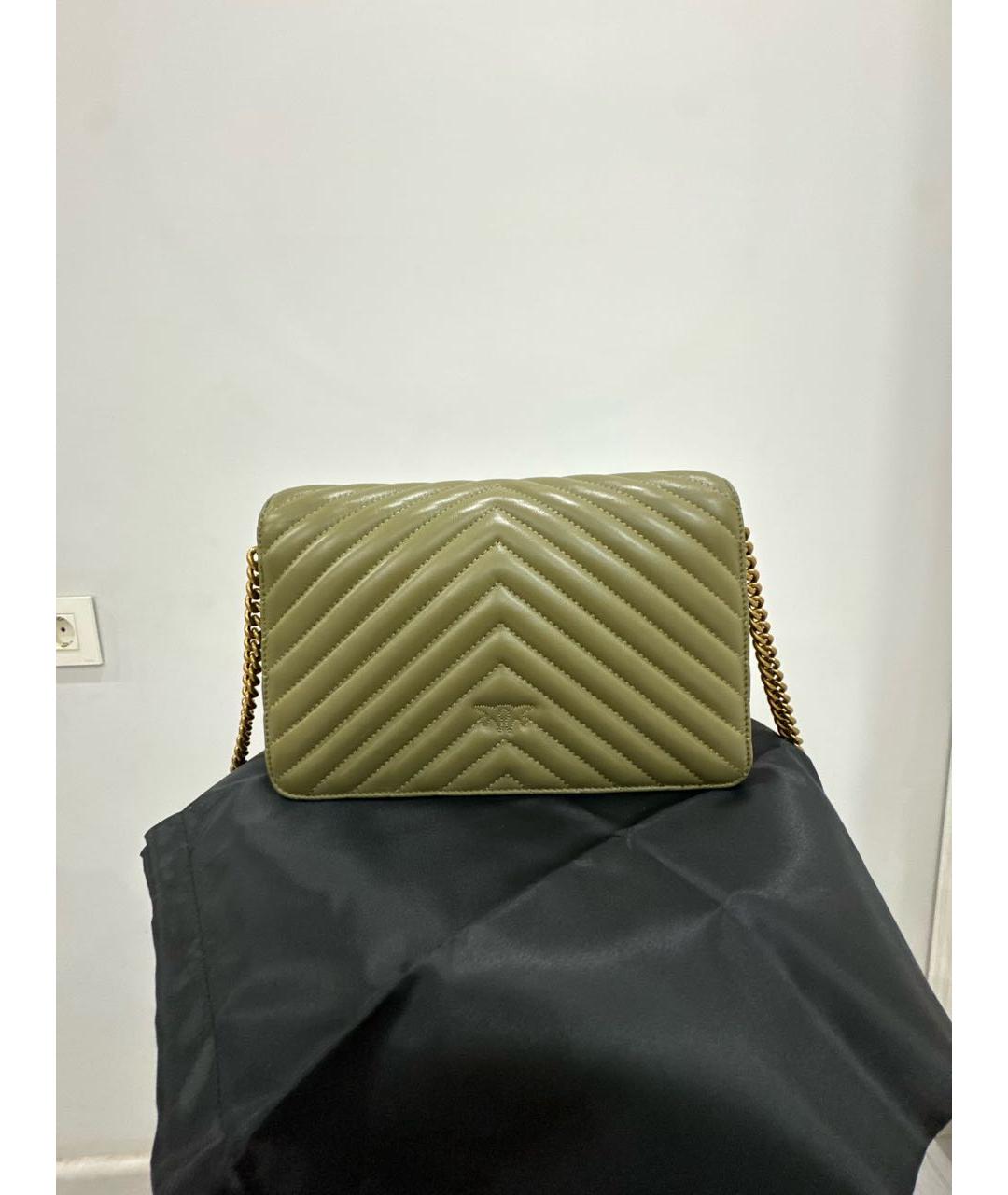 PINKO Хаки кожаная сумка через плечо, фото 3