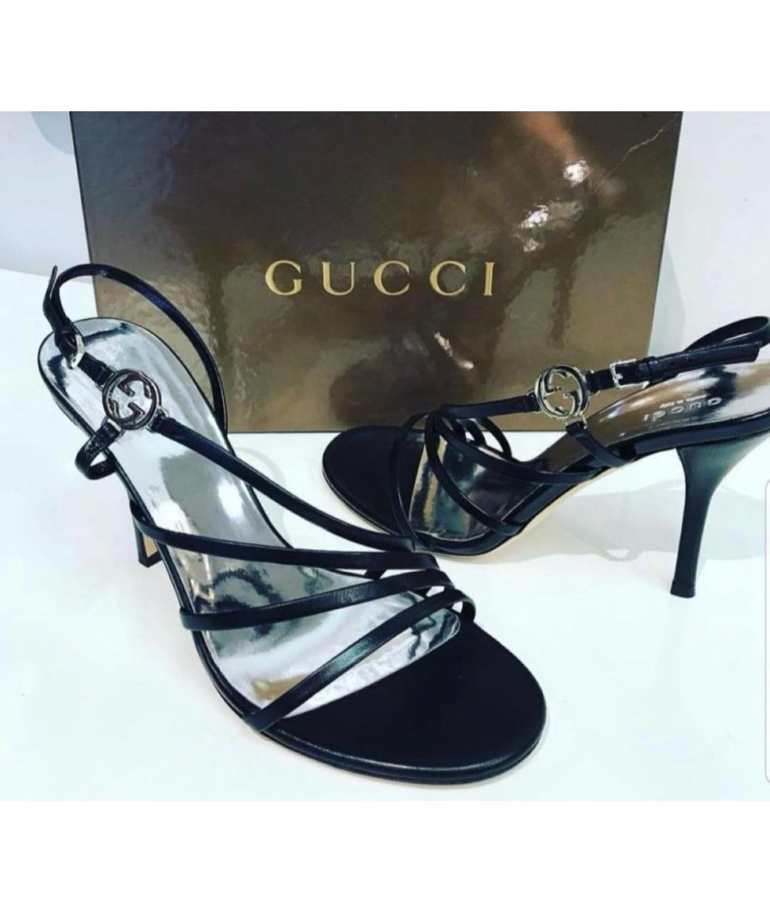 GUCCI Черные кожаные босоножки, фото 6