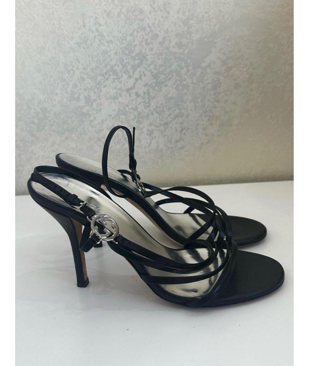 GUCCI Черные кожаные босоножки, фото 7