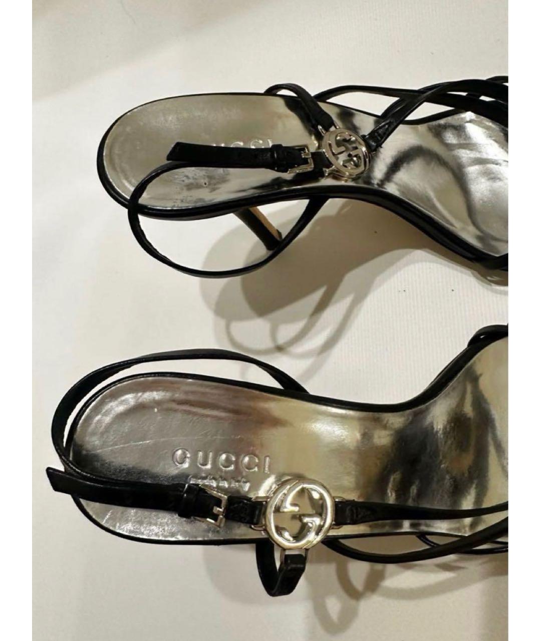 GUCCI Черные кожаные босоножки, фото 3