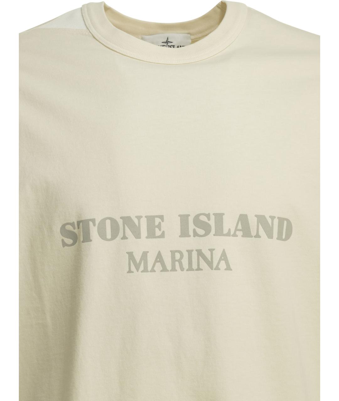 STONE ISLAND Бежевая хлопковая футболка, фото 3