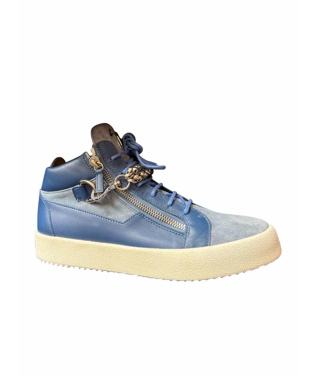 GIUSEPPE ZANOTTI DESIGN Синие кожаные высокие кроссовки / кеды, фото 1
