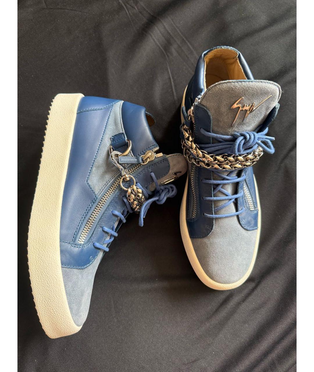 GIUSEPPE ZANOTTI DESIGN Синие кожаные высокие кроссовки / кеды, фото 4