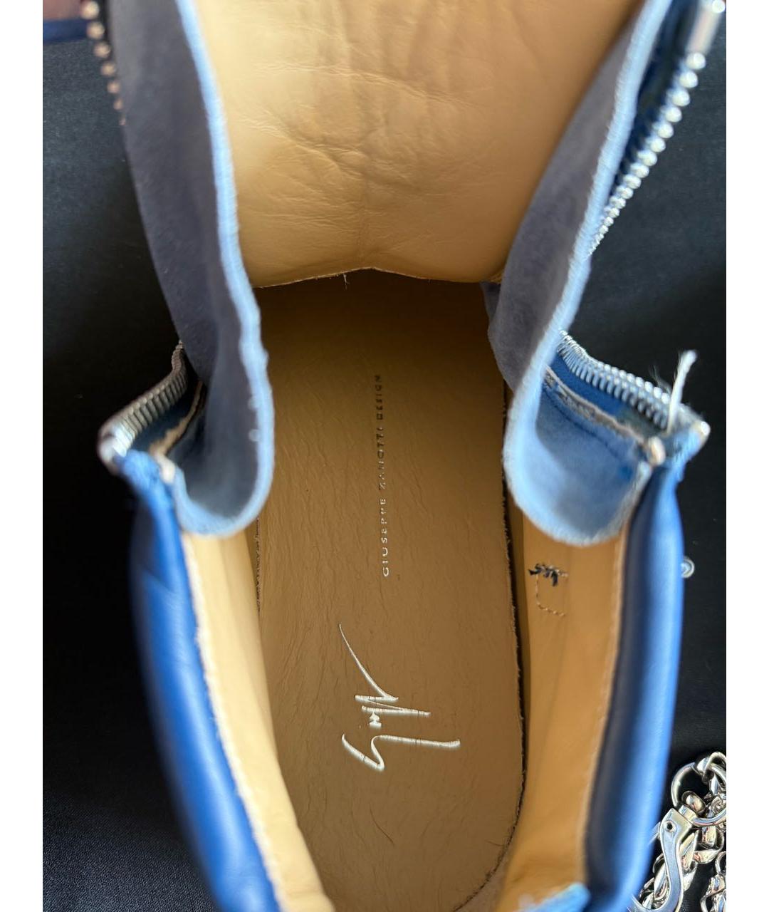 GIUSEPPE ZANOTTI DESIGN Синие кожаные высокие кроссовки / кеды, фото 3