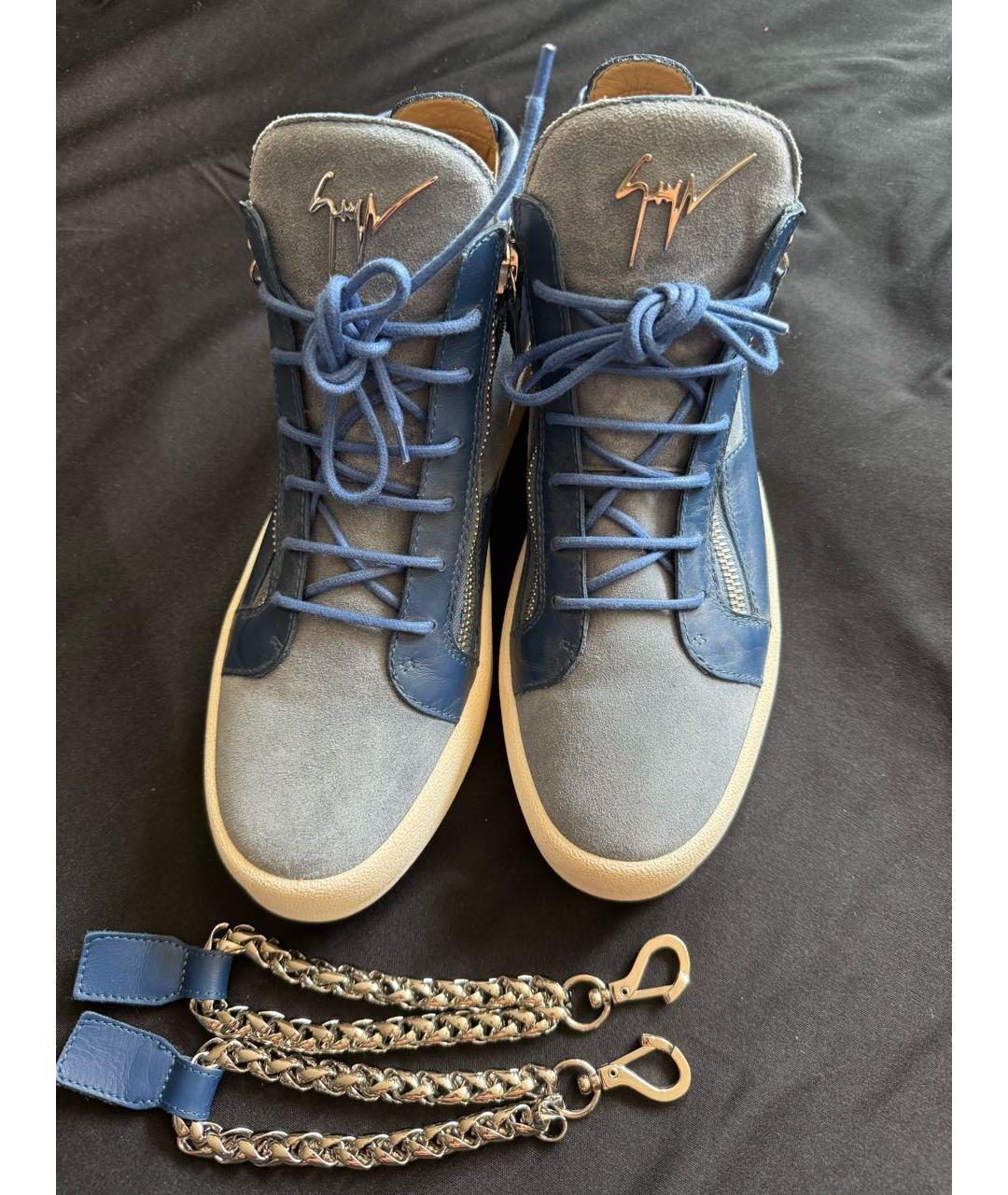 GIUSEPPE ZANOTTI DESIGN Синие кожаные высокие кроссовки / кеды, фото 2