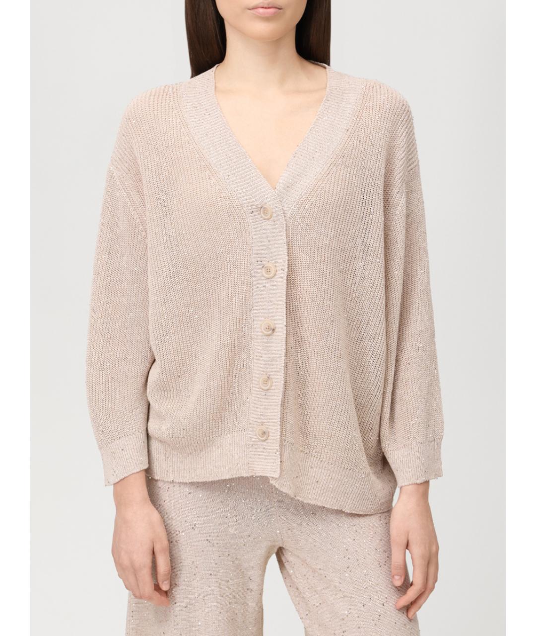 PANICALE Бежевый льняной кардиган, фото 4