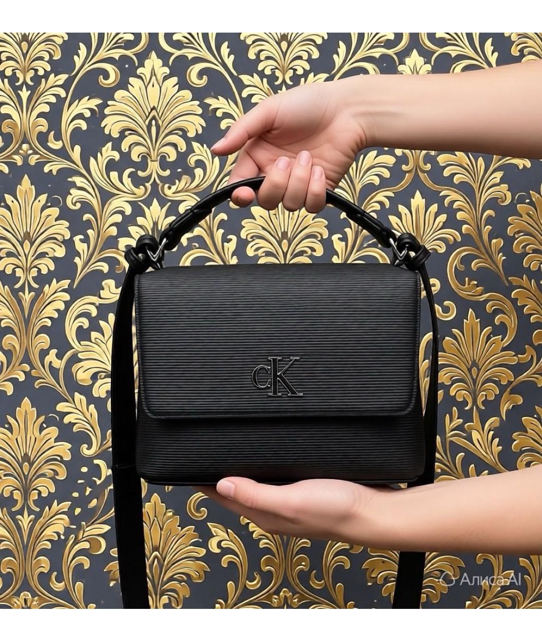 CALVIN KLEIN Черная сумка с короткими ручками из искусственной кожи, фото 3