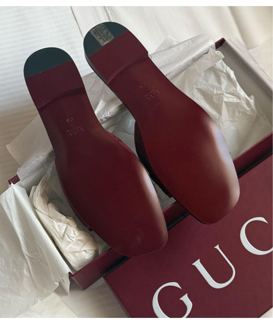 GUCCI Бордовые текстильные шлепанцы, фото 4