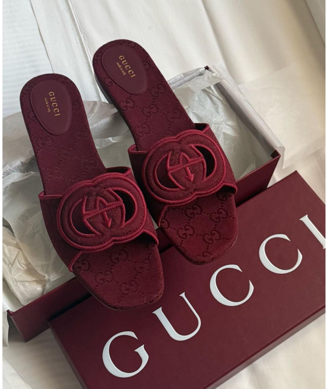 GUCCI Бордовые текстильные шлепанцы, фото 6