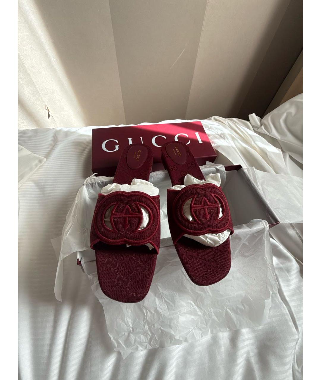 GUCCI Бордовые текстильные шлепанцы, фото 2