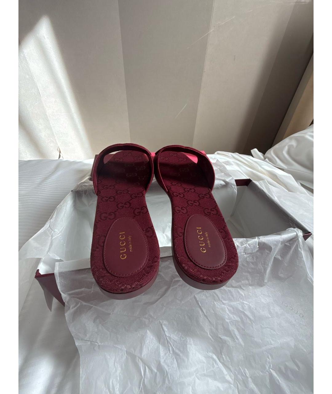 GUCCI Бордовые текстильные шлепанцы, фото 3