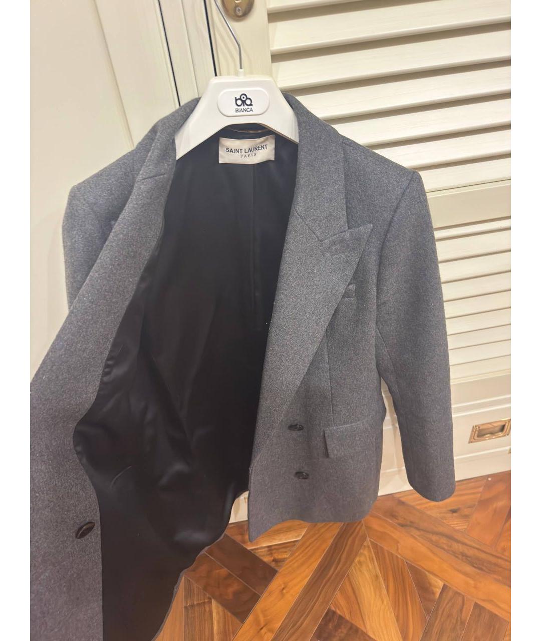SAINT LAURENT Серый полиэстеровый жакет/пиджак, фото 4