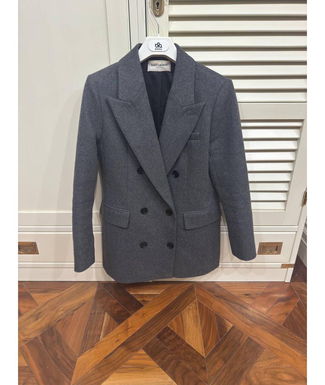 SAINT LAURENT Серый полиэстеровый жакет/пиджак, фото 8