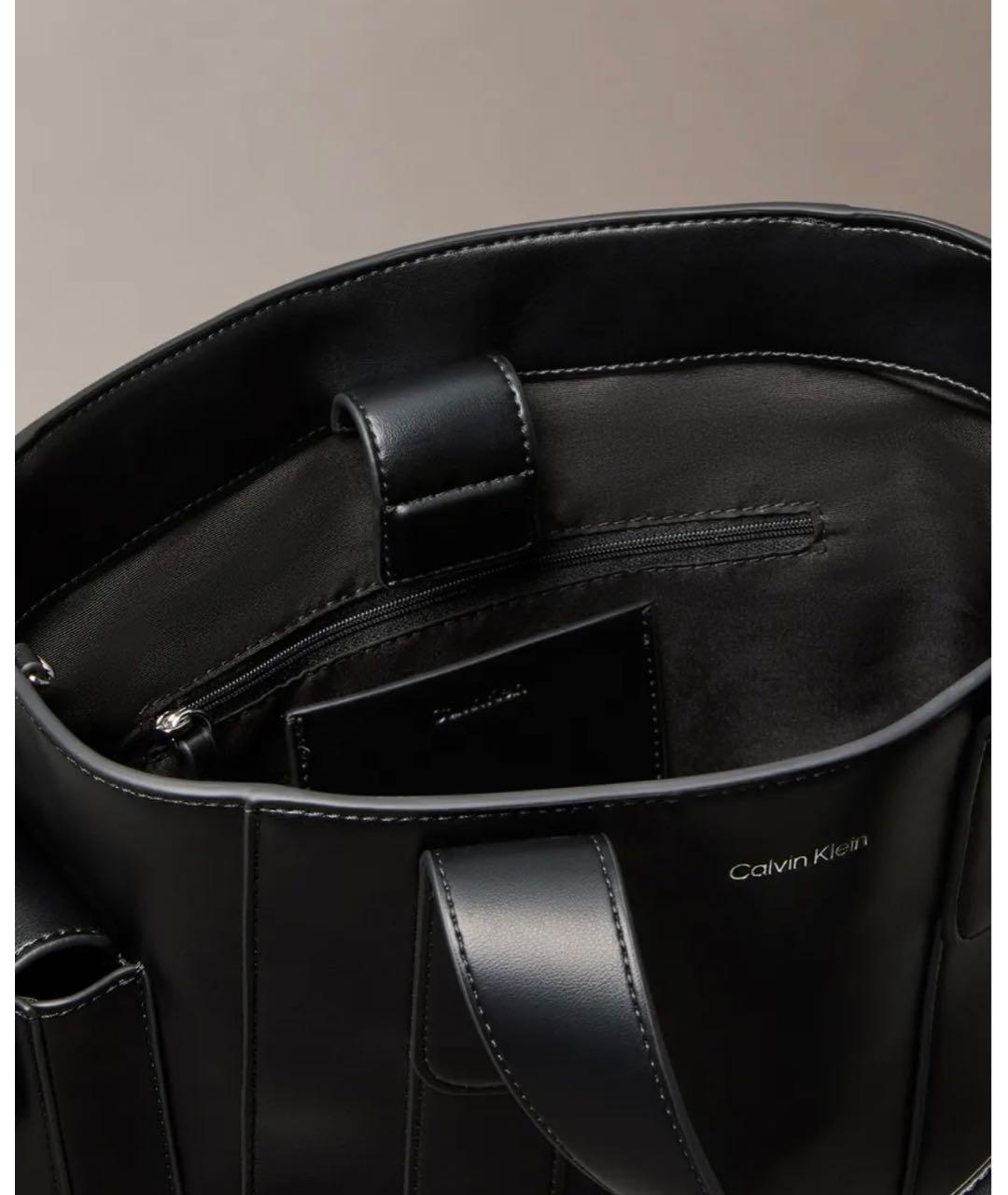 CALVIN KLEIN Черная сумка тоут из искусственной кожи, фото 2