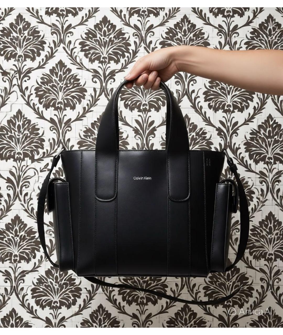 CALVIN KLEIN Черная сумка тоут из искусственной кожи, фото 3